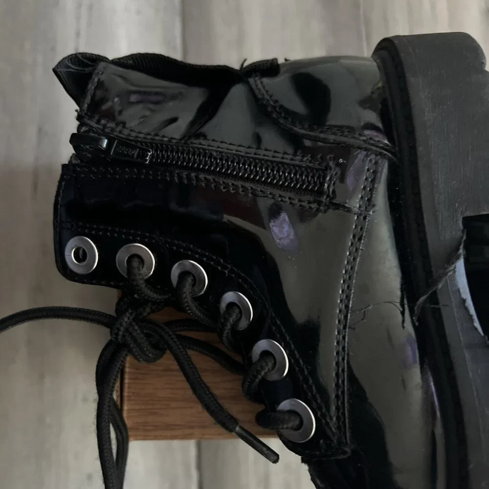 Zara Disney Mickey Mouse Boots   Side Zip Lace Front Girls Black US 11 EU 28